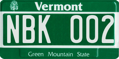 VT license plate NBK002