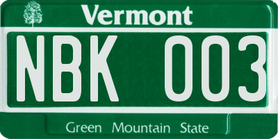 VT license plate NBK003