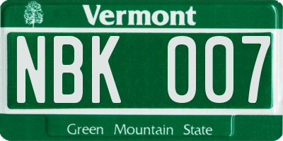 VT license plate NBK007