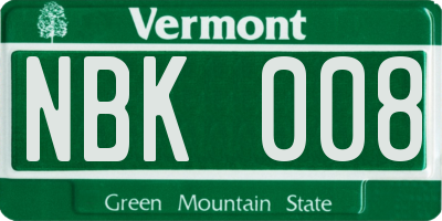 VT license plate NBK008