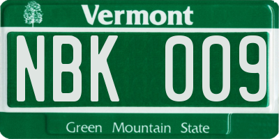 VT license plate NBK009