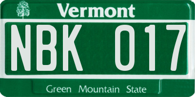 VT license plate NBK017
