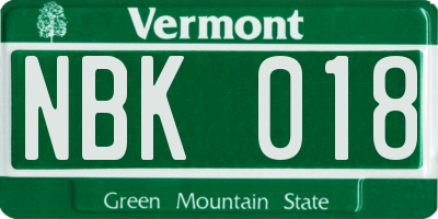 VT license plate NBK018