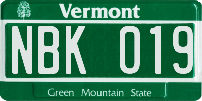 VT license plate NBK019