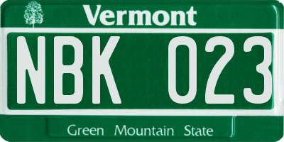 VT license plate NBK023