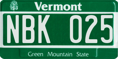 VT license plate NBK025