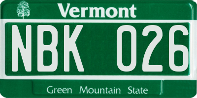 VT license plate NBK026