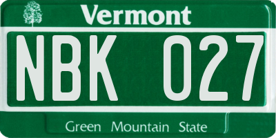 VT license plate NBK027