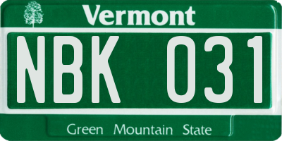 VT license plate NBK031