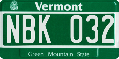 VT license plate NBK032
