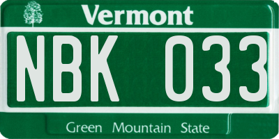 VT license plate NBK033