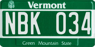 VT license plate NBK034