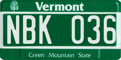 VT license plate NBK036