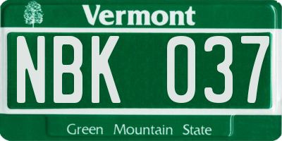 VT license plate NBK037