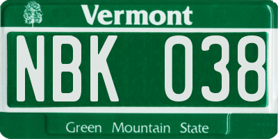 VT license plate NBK038