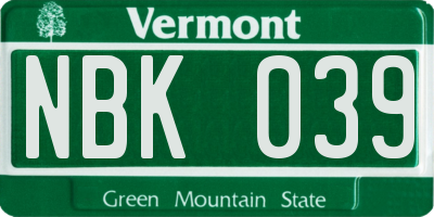 VT license plate NBK039