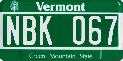 VT license plate NBK067
