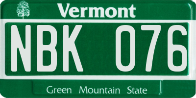 VT license plate NBK076