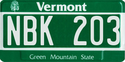 VT license plate NBK203