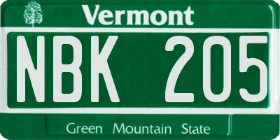 VT license plate NBK205