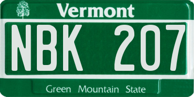 VT license plate NBK207