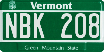 VT license plate NBK208