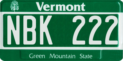VT license plate NBK222