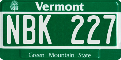 VT license plate NBK227