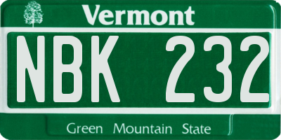 VT license plate NBK232