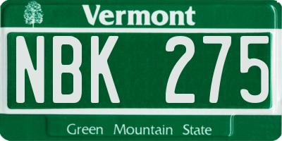 VT license plate NBK275