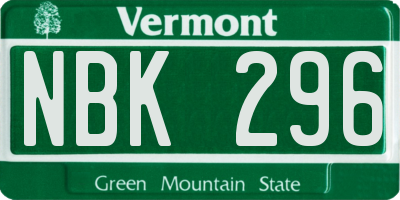 VT license plate NBK296