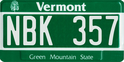 VT license plate NBK357