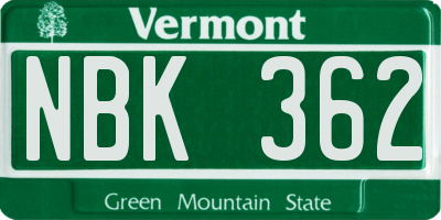 VT license plate NBK362