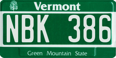 VT license plate NBK386