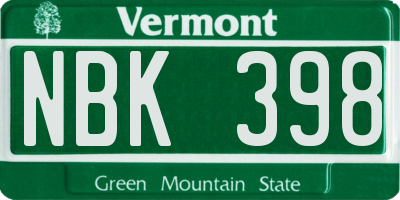 VT license plate NBK398