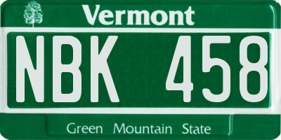 VT license plate NBK458