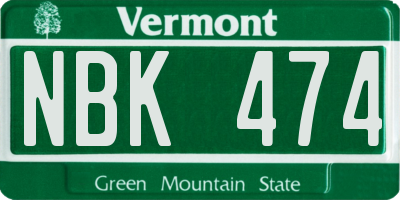 VT license plate NBK474