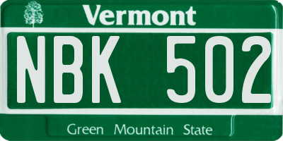 VT license plate NBK502