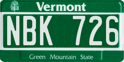 VT license plate NBK726