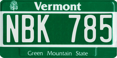 VT license plate NBK785