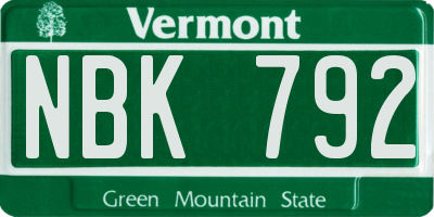 VT license plate NBK792