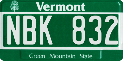 VT license plate NBK832
