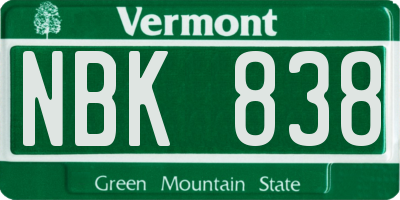 VT license plate NBK838