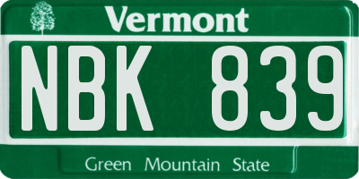 VT license plate NBK839