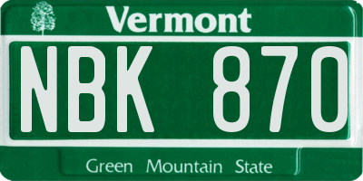 VT license plate NBK870