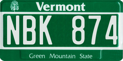 VT license plate NBK874