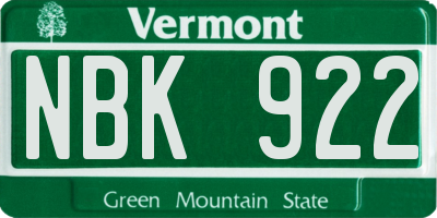 VT license plate NBK922