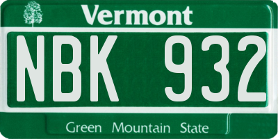 VT license plate NBK932