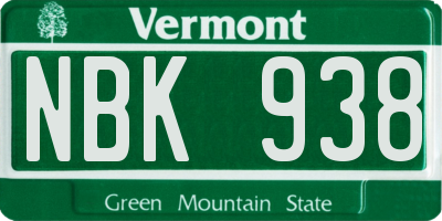 VT license plate NBK938