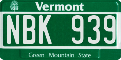 VT license plate NBK939